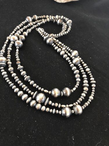 Navajo Pearls Sterling Silver Necklace | 3 Strand | Southwestern Native American | 94421