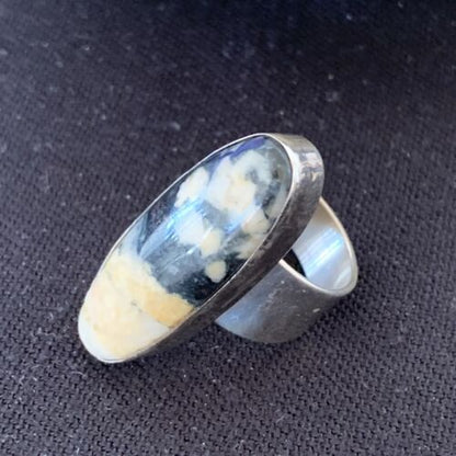Southwestern Navajo Cinnabrite Ring | White Black | Sterling Silver | Sz 6.5 | 01549