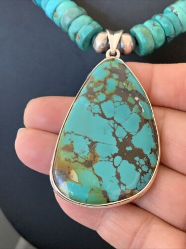 Navajo Pearls Spiderweb Spiny Oyster Turquoise Sterling Silver Necklace Pendant | Authentic Native American Handmade | 20"