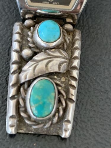 Vintage Navajo Sterling Silver Watch Tips | Old Pawn Blue Turquoise Band | Authentic Native American Jewelry