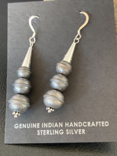 Navajo Pearls Bead Earrings | Sterling Silver Stamped | Authentic Native American Handmade | 13045