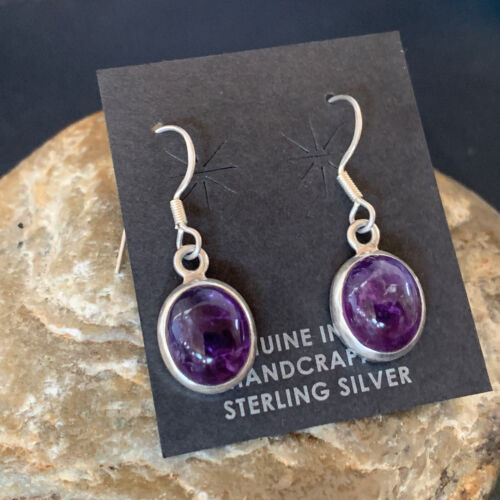 Navajo Purple Amethyst Dangle Drop Earrings | Sterling Silver | Authentic Native American Handmade | 12685