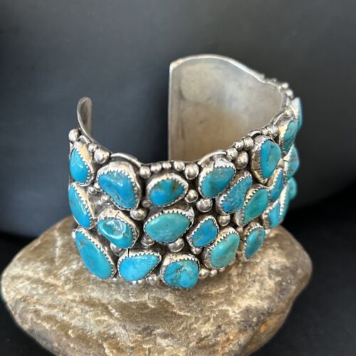 Sterling Silver Kingman Turquoise Cuff Bracelet | Handmade | Authentic Native American | 14565