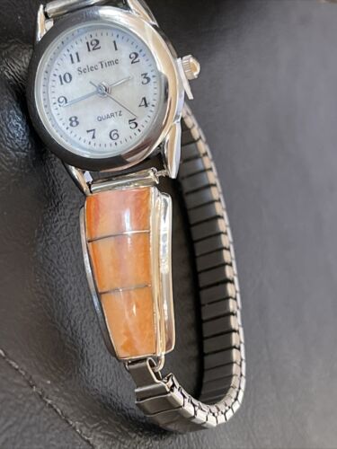 Authentic Navajo Orange Spiny Oyster Inlay Watch Tips | Sterling Silver | Native American Jewelry | 1555