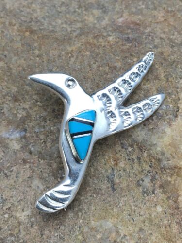 Navajo Hummingbird Inlay Pin | Turquoise | Sterling Silver | Authentic Native American Handmade | 2903