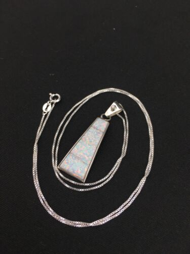 Navajo Opal Inlay Pendant | Sterling Silver Chain Necklace | Authentic Native American Handmade | 18" | 4776