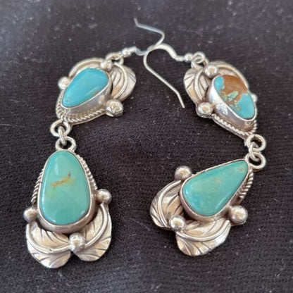 Navajo Royston Turquoise Dangle Earrings | Sterling Silver | Authentic Native American Handmade | 1166