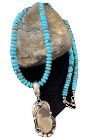 Navajo Blue Turquoise Sterling Silver Necklace | Pyrites Pendant | Southwestern 01393