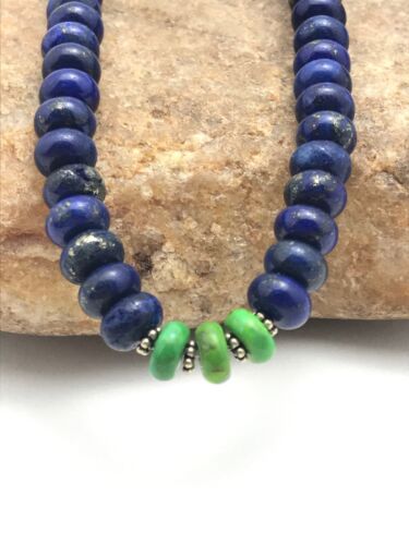 Navajo Lapis & Turquoise Beads Necklace | Sterling Silver | Authentic Native American Handmade | 20" | 3269