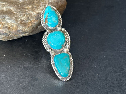 Navajo Blue Kingman Turquoise Multi-Stone Ring | Authentic Native American Sterling Silver | Sz 11 | 14497