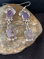 Navajo Purple Charoite Dangle Earrings | Sterling Silver | Authentic Native American Handmade | 01225
