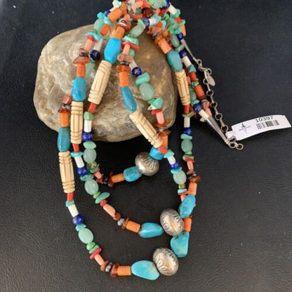 Native American Santo Domingo Spiny Blue Turquoise Necklace | 3-Strand Shell | 10397 - Masha USA