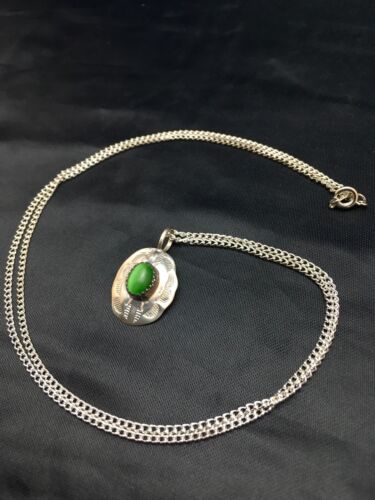 Navajo Green Turquoise Pendant Necklace | Sterling Silver | Native American Handmade | 19" | 8956