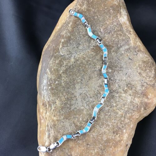 Women's Sterling Silver Turquoise Coral Inlay Link Bracelet | 6.75" | Authentic Native American Handmade | 2027