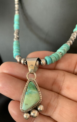 Men's Blue Turquoise Pendant Necklace | Navajo Pearls | Sterling Silver | Authentic Native American Handmade | 13202