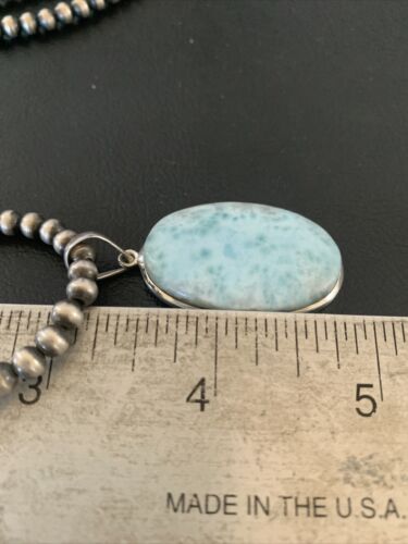 Navajo Blue Larimar Pendant Beads Necklace | Sterling Silver | Authentic Native American Handmade | 1763 - Masha USA