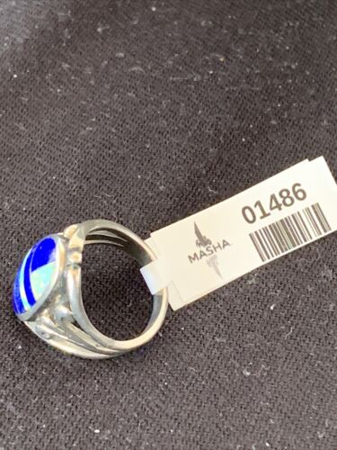 Southwestern Navajo Lapis & Opal Inlay Ring | Sterling Silver | Sz 7.5 | 1486