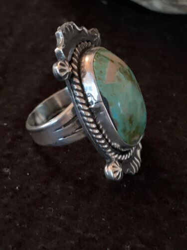 Native American Green Turquoise Ring | Navajo Sterling Silver | Sz 8 | 4139