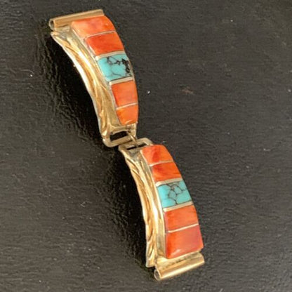 Navajo Turquoise Spiny Oyster Inlay Watch Tips | Sterling Silver & Gold-Filled | Authentic Native American Jewelry | 13725