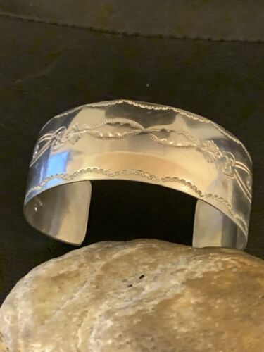 Navajo Sterling Silver Stamped Cuff Bracelet | Authentic Native American Handmade | 12824