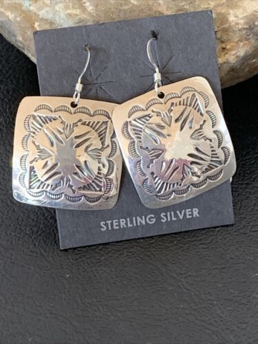 Native American Women's Dangle Earrings | Navajo Sterling Silver Stamped Handmade | 1665
