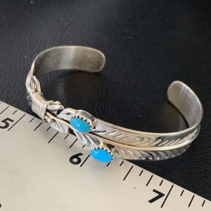 Navajo Blue Kingman Turquoise Cuff Bracelet | Sterling Silver | Authentic Native American Handmade | 12877 - Masha USA