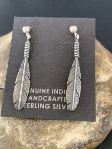 Old Pawn Southwestern Sterling Silver Dangle Feather Earrings | 1" | 12989
