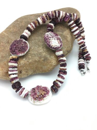 Navajo Purple Spiny Oyster Necklace | Sterling Silver | Authentic Native American Handmade | 20" | 2613