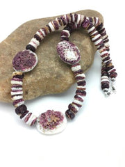 Navajo Purple Spiny Oyster Necklace | Sterling Silver | Authentic Native American Handmade | 20" | 2613