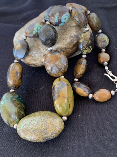 Navajo Graduated Sterling Silver Natural Blue Nugget Turquoise Necklace | Authentic Native American | 22" | 623