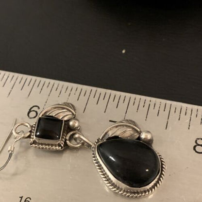 Southwestern Navajo Black Onyx Dangle Earrings | Sterling Silver | 1.5" | 1531