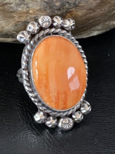 Native American Orange Spiny Oyster Navajo Ring | Sterling Silver | Sz 9 | 13281