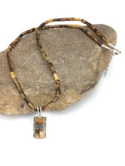 Authentic Native American Tigers Eye Inlay Pendant | Navajo Sterling Silver Necklace | 21" | 4895