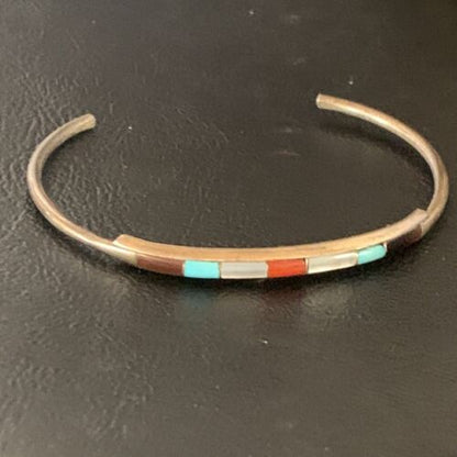 Navajo Multi-Color Bracelet | Sugilite Turquoise Coral | Sterling Silver | Authentic Native American Handmade | 13118