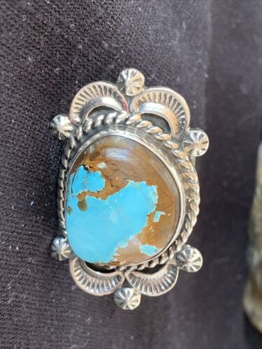 Southwestern Navajo Sterling Silver Blue Turquoise #8 Ring | Sz 7.5 | 1687