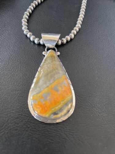 Navajo Pearls Sterling Silver Bumblebee Jasper Pendant Necklace | 18" | Handmade Jewelry | 10553
