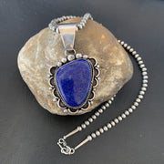 Native American Navajo Blue Lapis Pendant Necklace | Sterling Silver | Authentic Handmade | 11849