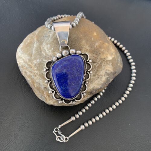 Native American Navajo Blue Lapis Pendant Necklace | Sterling Silver | Authentic Handmade | 11849