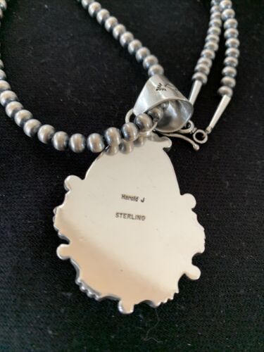 Navajo White Turquoise Buffalo Pendant Necklace | Sterling Silver | Authentic Native American Handmade | 1369