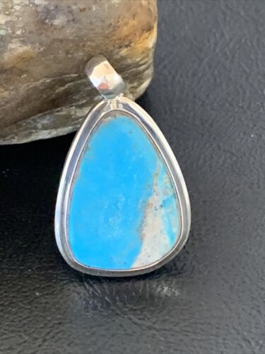 Navajo Blue Bisbee Turquoise Pendant | Sterling Silver | 1.5" | Authentic Native American Handmade | 1617