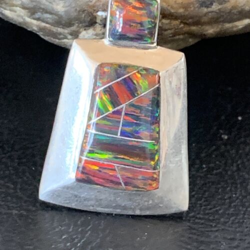 Authentic Native American Navajo Sterling Silver Pendant with Red Opal Inlay | Handmade Jewelry | 13342