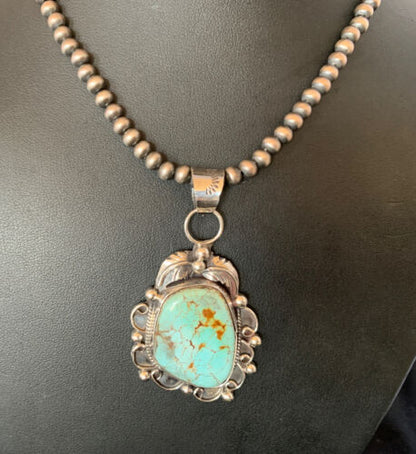 Men's Navajo Blue Dry Creek Turquoise Pendant Necklace | Sterling Silver | 12968