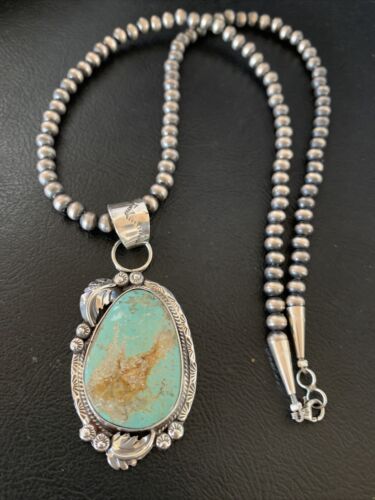 Men's Navajo Blue Dry Creek Turquoise Pendant Necklace | Sterling Silver | 12972