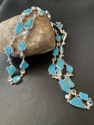 Navajo Blue Kingman Turquoise Topaz Pendant Necklace | Sterling Silver | 30" | 11782