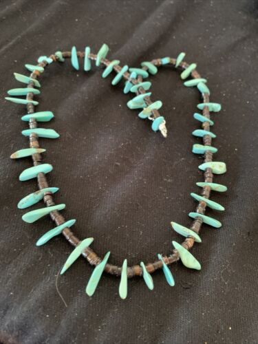 Navajo Green Turquoise Shell Bead Necklace | Sterling Silver | 19" | Authentic Native American Handmade | 00788