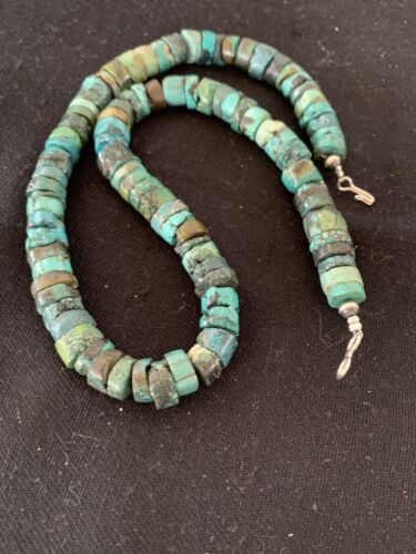 Rustic Turquoise Heishi Bead Necklace | 11mm | Navajo Sterling Silver | Authentic Native American Handmade | 17" | 639