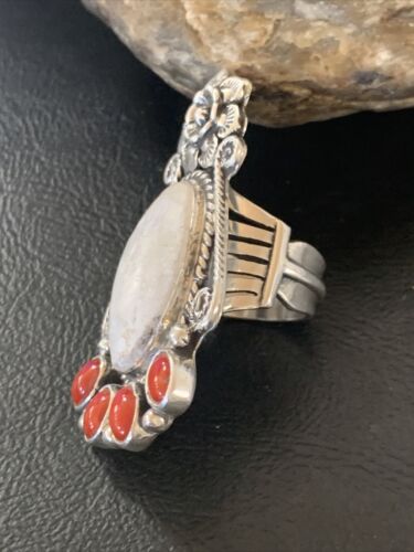 Navajo Sterling Silver Turquoise #8 Orange Spiny Oyster Ring | Authentic Native American Multi-Stone | Sz 6 | 11660