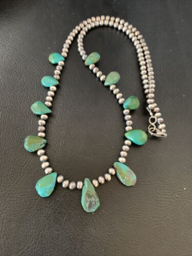 Native American Navajo Green Turquoise Necklace | Sterling Silver | 19" | 12916 - Masha USA
