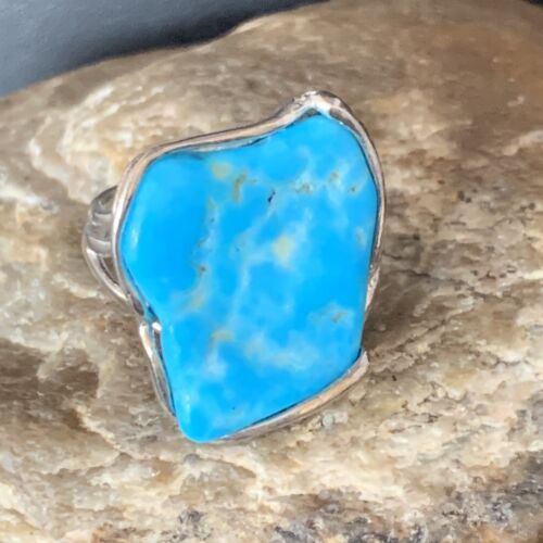 Navajo Blue Kingman Turquoise Ring | Sterling Silver Adjustable Wire | Sz 8 | 13540