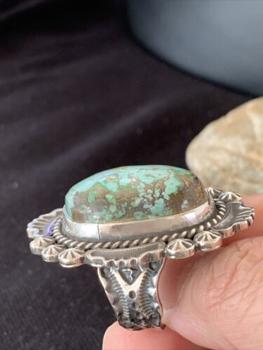 Navajo Green Royston Turquoise Ring | Sterling Silver | Sz 8 | Authentic Native American Handmade | 1476